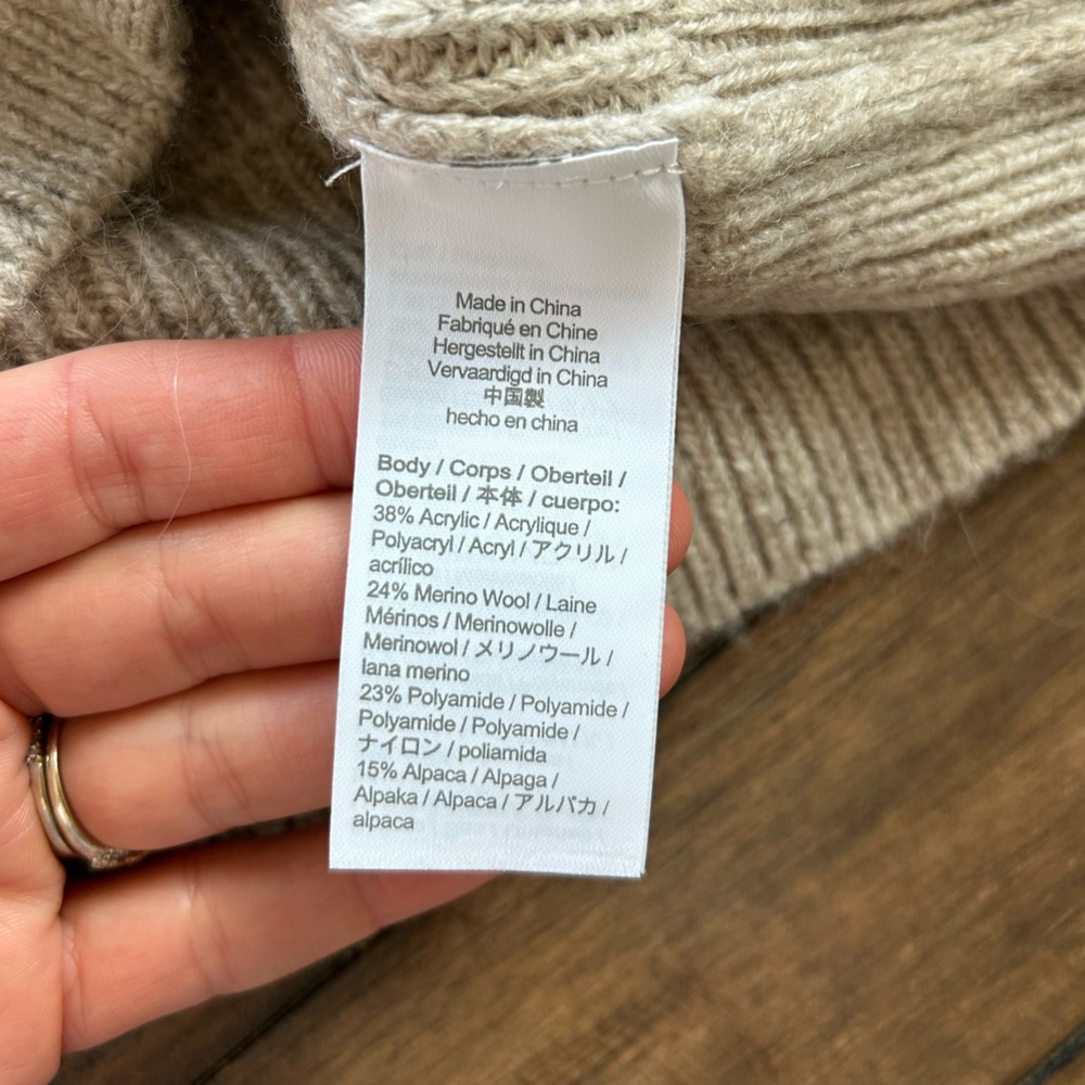 NWT J. Crew Puff Sleeve Alpaca Blend Tan Cardigan Sweater L - Picture 6 of 9